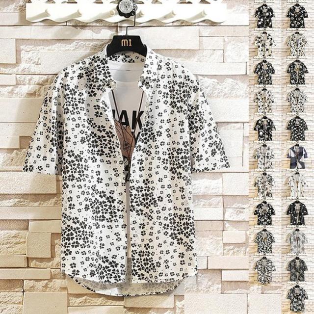 メンズ 半袖シャツ 総柄シャツ カジュアルシャツ 花柄 アロハシャツ 開襟シャツ 夏 薄手 お兄系 トップス