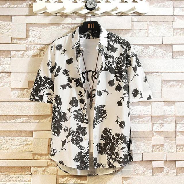 メンズ 半袖シャツ 総柄シャツ カジュアルシャツ 花柄 アロハシャツ 開襟シャツ 夏 薄手 お兄系 トップス
