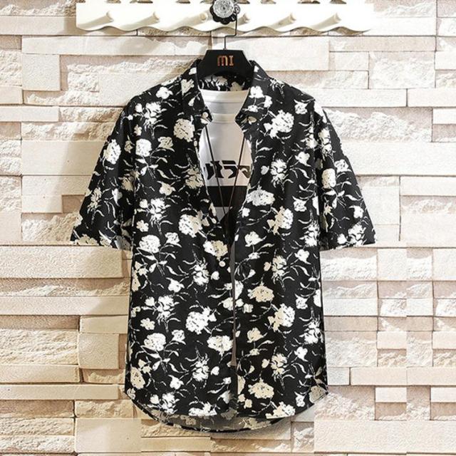 メンズ 半袖シャツ 総柄シャツ カジュアルシャツ 花柄 アロハシャツ 開襟シャツ 夏 薄手 お兄系 トップス