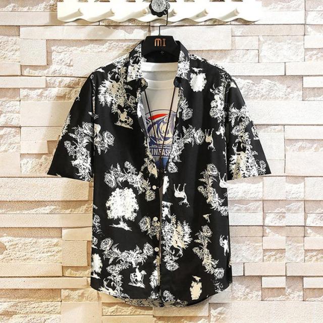 メンズ 半袖シャツ 総柄シャツ カジュアルシャツ 花柄 アロハシャツ 開襟シャツ 夏 薄手 お兄系 トップス