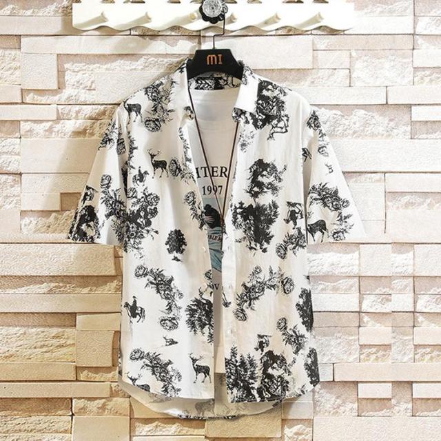 メンズ 半袖シャツ 総柄シャツ カジュアルシャツ 花柄 アロハシャツ 開襟シャツ 夏 薄手 お兄系 トップス