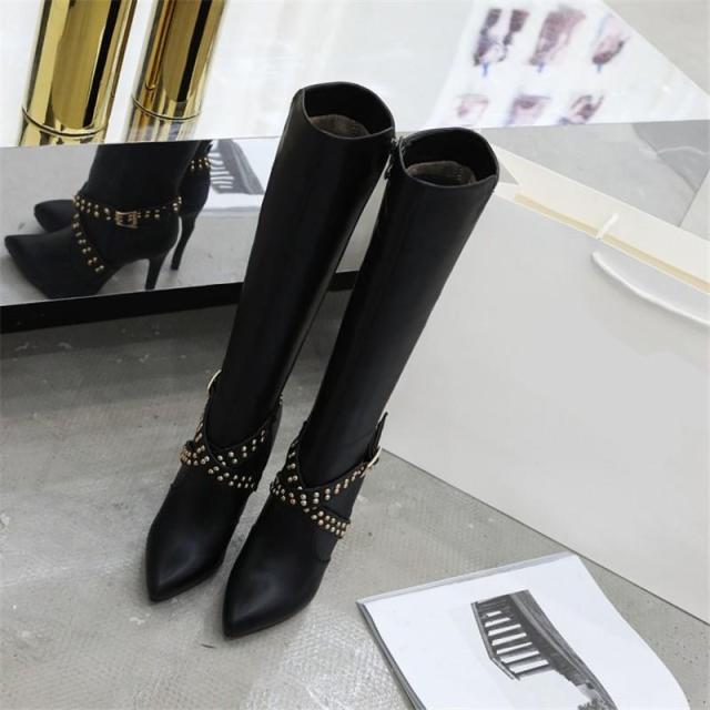 ロングブーツ 22cm?26.5cm 防寒ブーツ シューズ 大きいサイズ ピンヒールブーツ レディース長靴 ハイヒール 裏起毛 美脚 ジョッキーブーツ 疲れない