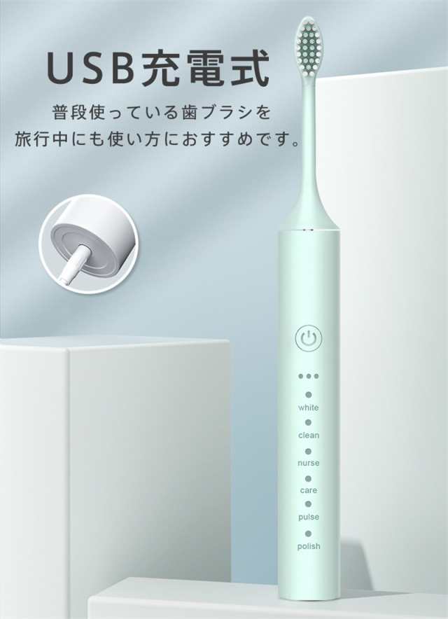 電動歯ブラシ 音波歯ブラシ 替えブラシ 充電式 IPX7防水 静音 歯磨き 歯垢 歯石除去 口臭対策 携帯 強力 電動歯ブラシ本体