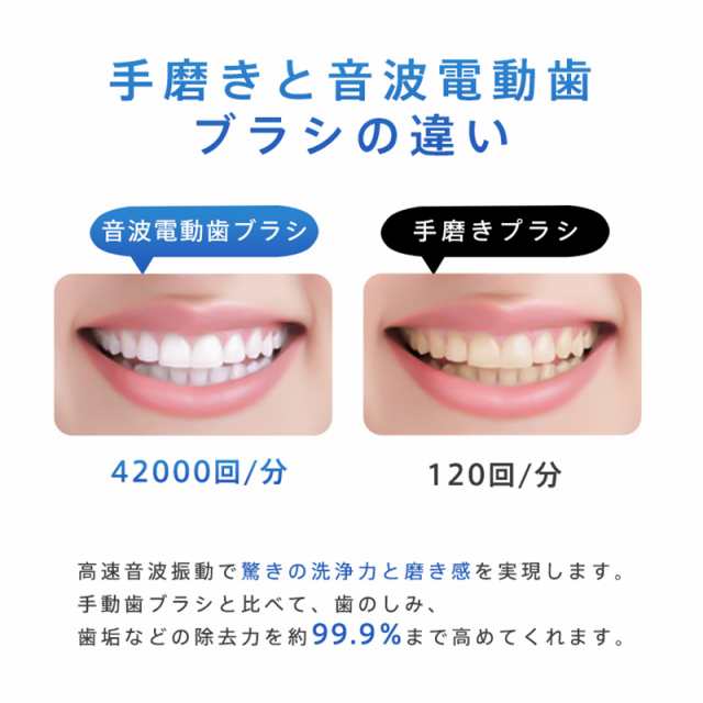 電動歯ブラシ 音波歯ブラシ 替えブラシ 充電式 IPX7防水 静音 歯磨き 歯垢 歯石除去 口臭対策 携帯 強力 電動歯ブラシ本体