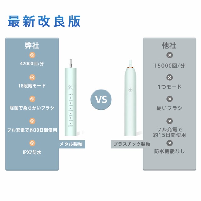 電動歯ブラシ 音波歯ブラシ 替えブラシ 充電式 IPX7防水 静音 歯磨き 歯垢 歯石除去 口臭対策 携帯 強力 電動歯ブラシ本体