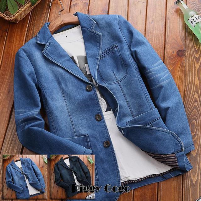 テーラード デニムジャケット メンズ ブルゾン デニムスーツ ジャン アウター カジュアル ビジネス 秋冬 紳士服