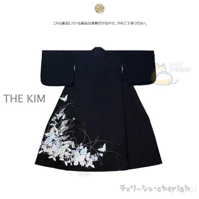 単品 ゆかた 浴衣 レディース 女性 ブラック 黒 洗える 街着 文化祭 夏