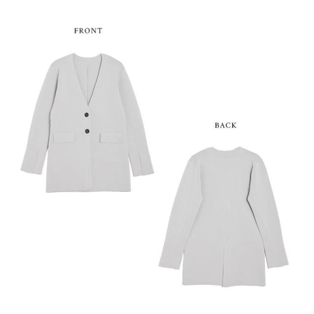 ニットジャケット ノーカラー ダブルボタン オフィス キレイめ 袖