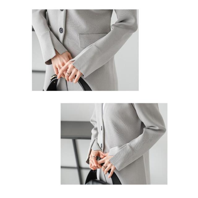 ニットジャケット ノーカラー ダブルボタン オフィス キレイめ 袖スリット 細見え ニットジャケット ノーカラー ダブルボタン オフィス キレイめ 袖