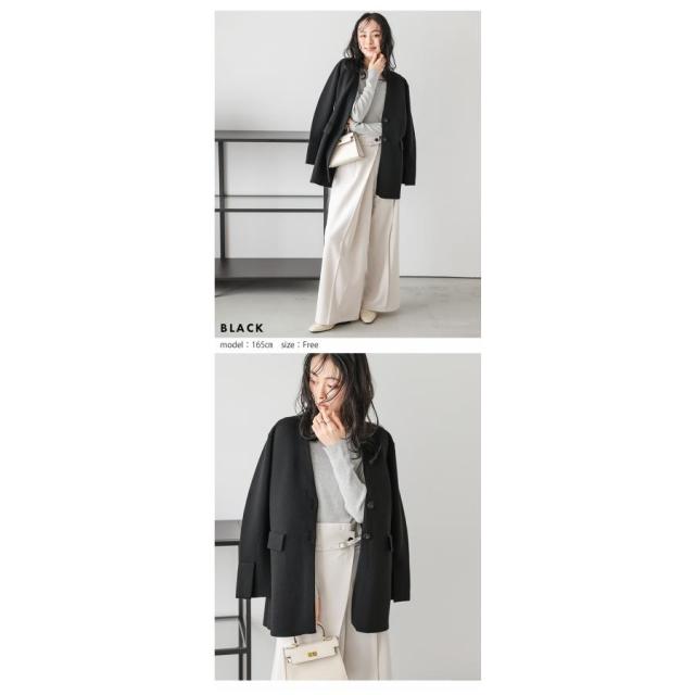 ニットジャケット ノーカラー ダブルボタン オフィス キレイめ 袖