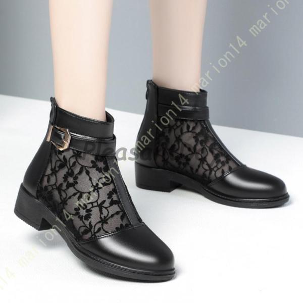 サマーブーツ レディース ブーツサンダル レース ブーティ ブーツ メッシュレース 通気 ラウンドトゥ 痛くない レディース靴 4cmヒール サンダル 大きいサイズ