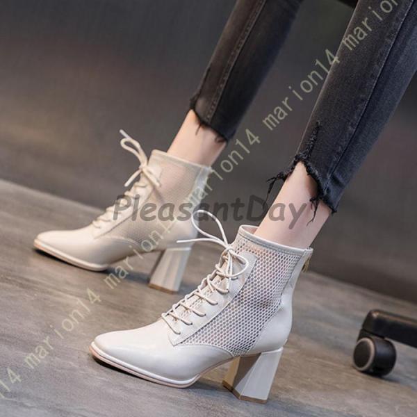 大きいサイズ ブーツサンダル サマーブーツ サンダル レディース ショートブーツ 太ヒール 歩きやすい 夏 ブーツ スクエアトゥ バックジッパー ハイヒール 7cm