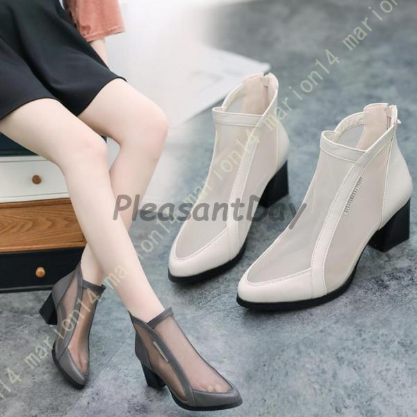 サンダル レディース 厚底 チャンキーヒール ブーツサンダル レディース ポインテッドトゥ グラディエーターサンダル 5cm サマーブーツ バックジッパー 美脚