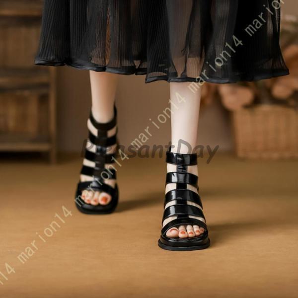 ブーツサンダル レディース ハイヒール 7cm 太ヒール サマーブーツ オープントゥ ファスナー グラディエーターサンダル 歩きやすい ヒールサンダル 夏