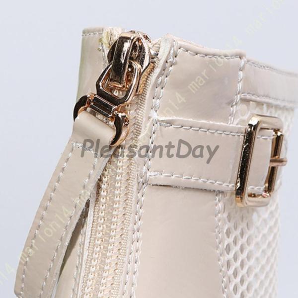 サマーブーツ サンダル ファッションサンダル レディース 太めヒール メッシュ ブーツサンダル 夏ブーツ バックジップ 5.5cm ヒールサンダル カジュアル