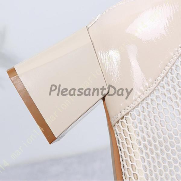 サマーブーツ サンダル ファッションサンダル レディース 太めヒール メッシュ ブーツサンダル 夏ブーツ バックジップ 5.5cm ヒールサンダル カジュアル