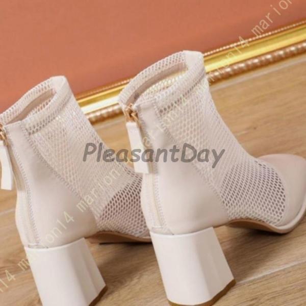 スクエアトゥ アンクルブーツ レディース サンダル チャンキーヒール