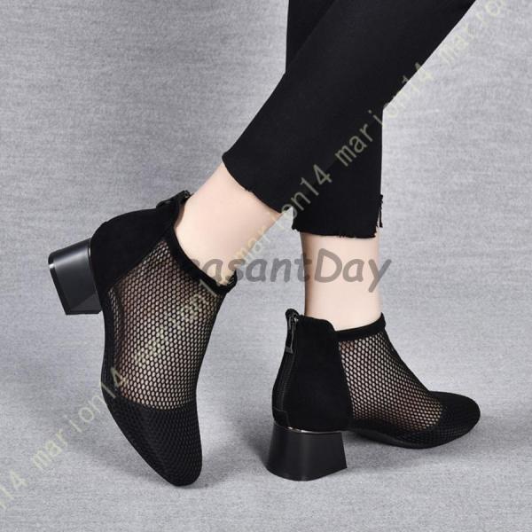サマーブーツ レディース ブーツサンダル レース ブーティ ブーツ メッシュレース 通気 ラウンドトゥ 痛くない レディース靴 4cmヒール サンダル 大きいサイズ