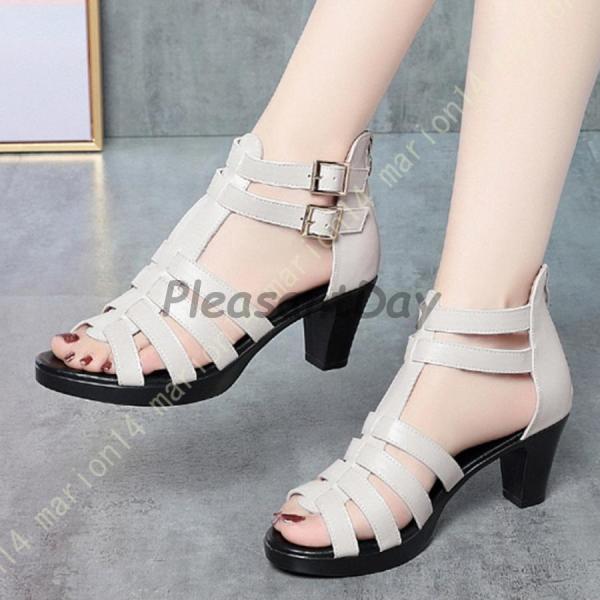 サマーブーツ レディース ストラップブーツサンダル ハイヒール サンダル バックジップ チャンキーヒール 8cmヒール 疲れにくい 歩きやすい 走れる パンプス