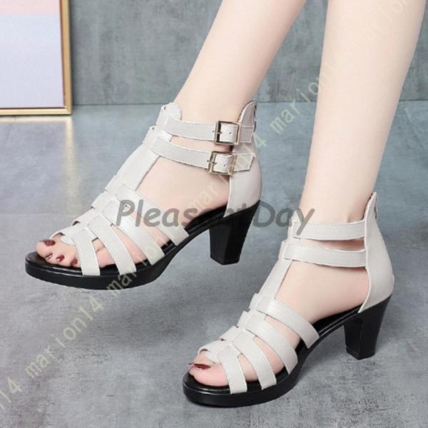 サマーブーツ レディース ストラップブーツサンダル ハイヒール サンダル バックジップ チャンキーヒール 8cmヒール 疲れにくい 歩きやすい 走れる パンプス サマーブーツ レディース ストラップブーツサンダル ハイヒール