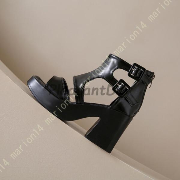 グラディエーター サンダル スクエアトゥ チャンキーヒール サンダル