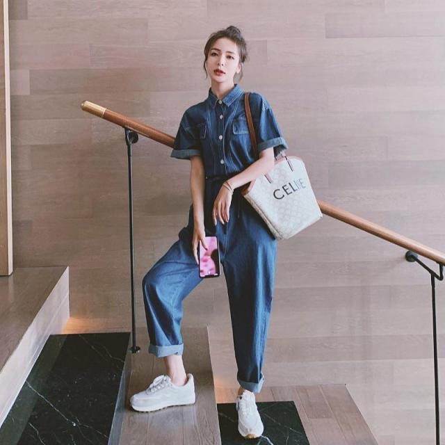 オールインワン レディース 夏 カジュアル 新作 夏服 夏コーデ デニム ジャンプスーツ コンビネゾン ロングパンツ ウエストゴム ワイドパンツ 大人可愛い 韓国