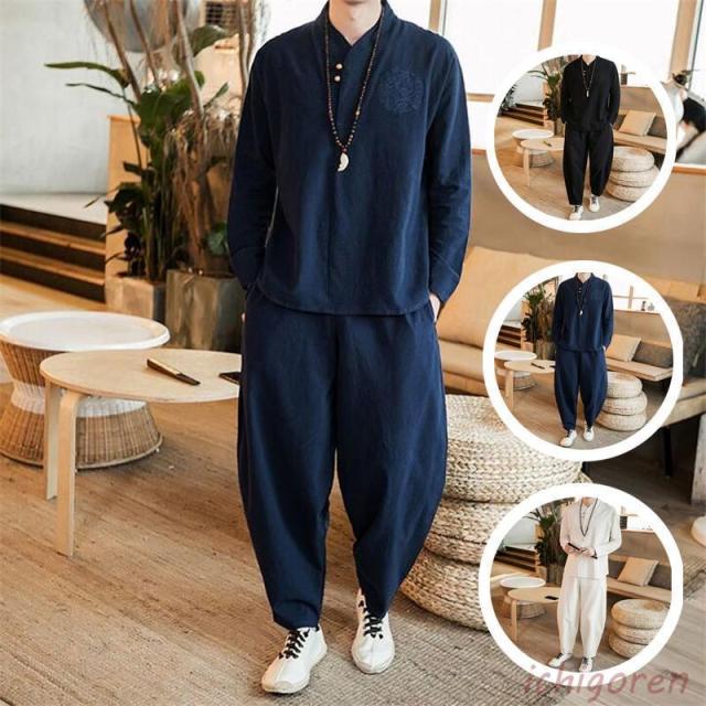 リネンセットアップジャージ メンズ 父の日ギフト 上下セットアップ 綿麻 長袖トレーナースウェット スポーツ 夏物 涼しい 通気性 大きいサイズあり
