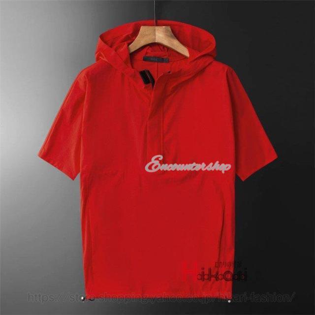 半袖パーカー メンズ ハーフジップ 冷感 無地 プルオーバーパーカー