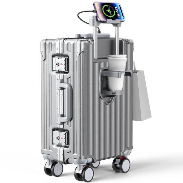 4輪 ファッション スーツケース アルミフレーム 大型 シルバー L