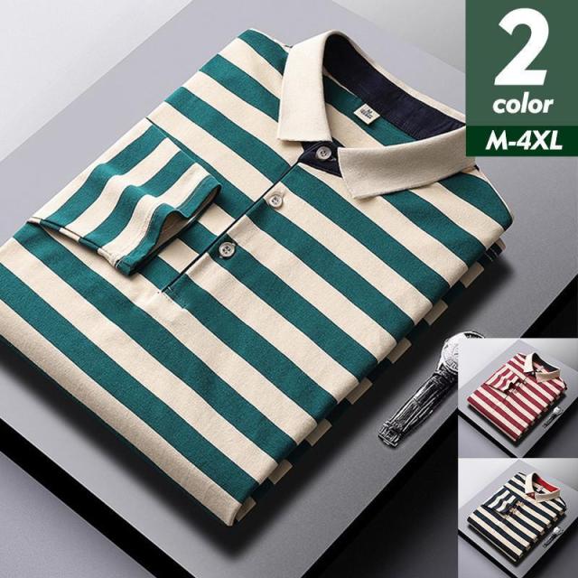 ポロシャツ メンズ シャツ 春服 長袖 Tシャツ ストライプ柄 開襟 トップス ビジネス ゴルフウェア カジュアル 通勤通学 ファション かっこいい