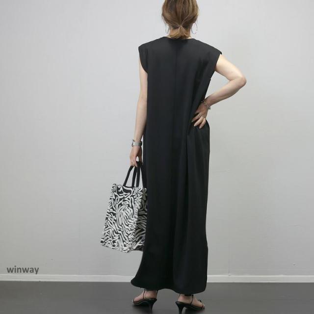 ワンピース ストレート ノースリーブ タックスリーブ シンプル 大人 夏