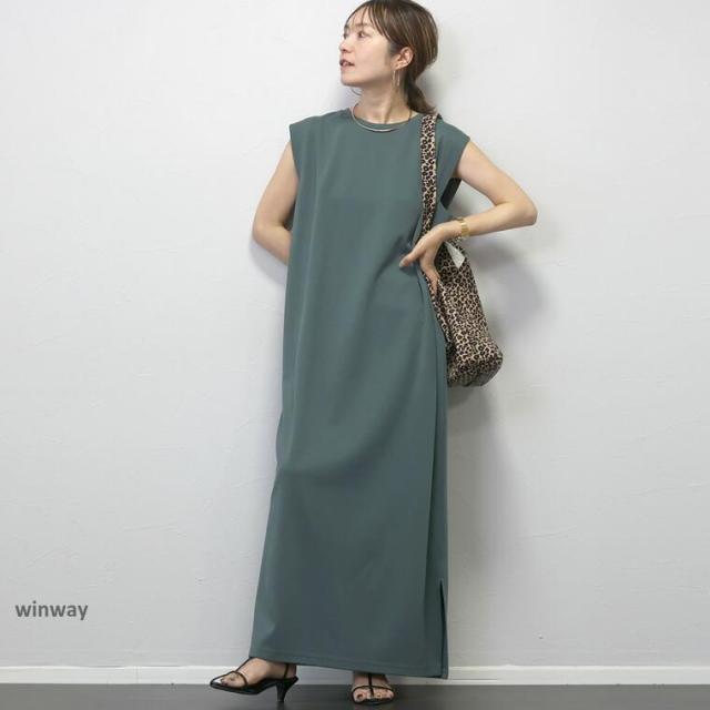 ワンピース ストレート ノースリーブ タックスリーブ シンプル 大人 夏
