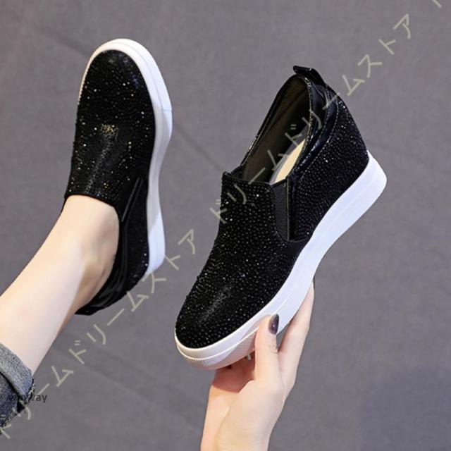 レディース スリッポン インヒールスニーカー ビジュー 可愛い 厚底