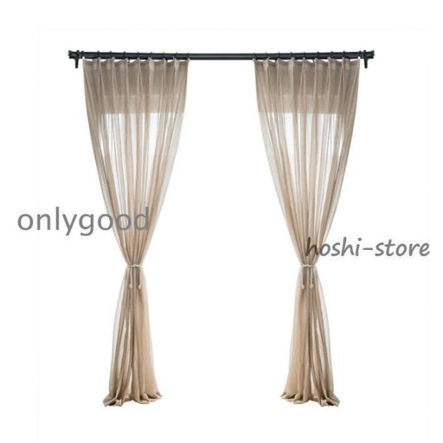 レースカーテン 2枚組 １枚組 ストライプ ベージュ グレー コットン 麻リネン カーテン 夏 遮光 遮熱 オーダーカーテン