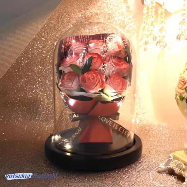 プリザーブドフラワー 花 母の日 退職祝い 誕生日 ブーケ 造花 フラワー ガラスカバー バラ 枯れない花 花束 ライト おしゃれ ガラスドーム ギフト プレゼント