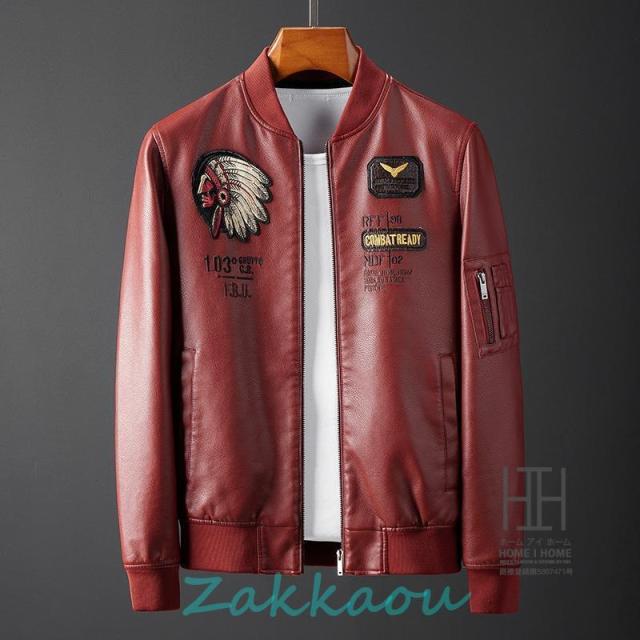 革ジャン メンズ 赤 おしゃれ 大きいサイズ レザージャケット ライダースジャケット シングルライダース PUレザー アメカジ ビター系 秋 秋服 冬 冬服