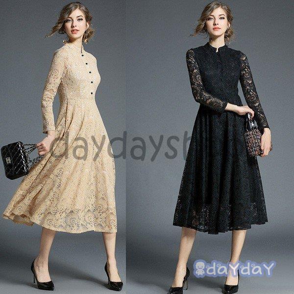 ワンピース 結婚式 ドレス ロングドレス 総レース 長袖 Aライン マキシ丈 レディース 二次会ドレス 黒 パーティドレス 上品 レディース長袖ワンピース