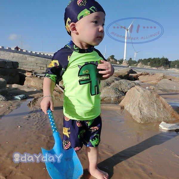 水着 男の子用水着 ベビー 上下セット 水泳帽付き セパレートスポーツ 水泳 恐竜柄 水着男の子 夏 子供 海 キッズ 水遊び 80 90 100 110 120 130 140cm