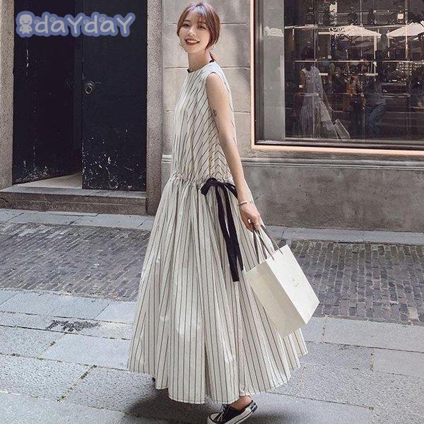 ワンピース レディース ワンピ シフォン ロングワンピース 春 夏 秋 おしゃれ 袖なし ストライプ 通勤 OL 結婚式 大きいサイズ 体型カバー着痩せ 大人