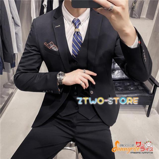 スーツ メンズ スリーピース 3ピース カジュアルスーツ ベスト付き おしゃれ ビジネス 通勤 全5色 紳士服フォーマル 披露宴 大きいサイズ 6XL