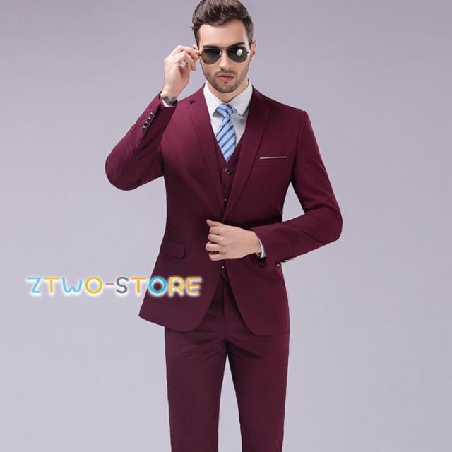 スーツ メンズ レギュラーフィット １ツボタン 春夏　秋冬 ウォッシャブルスラックス ワンタック　ワインレッド　 無地 フォーマル オフィス OL 通勤