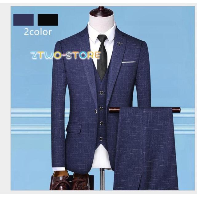 メンズスーツ タキシードスーツ 3ピーススーツ チェック柄 セットアップ フォーマルスーツ 結婚式 二次会 成人式 卒業式 就職活 春秋冬 ビジネス カッコイイ