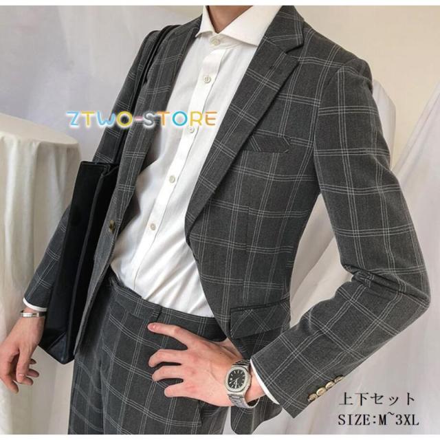 チェック柄 メンズスーツ フォーマルスーツ 1つボタンスーツ 上下セットスーツ タキシードスーツ 披露宴 お洒落 結婚式 二次会 成人式 卒業式 就職活 ビジネス