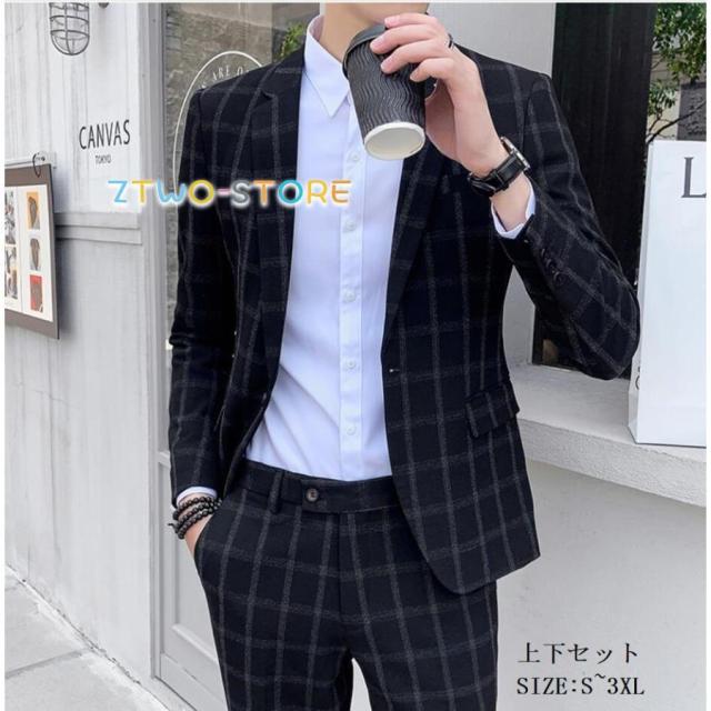 チェック柄 メンズスーツ フォーマルスーツ 1つボタンスーツ 上下セットスーツ タキシードスーツ 披露宴 結婚式 二次会 成人式 卒業式 就職活 ビジネススーツ