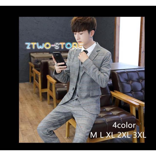 チェック柄メンズスーツ 3点セットスーツ 1つボタンスーツ タキシードスーツ フォーマルスーツ 結婚式 二次会 成人式 卒業式 就職活 ビジネススーツ 司会者