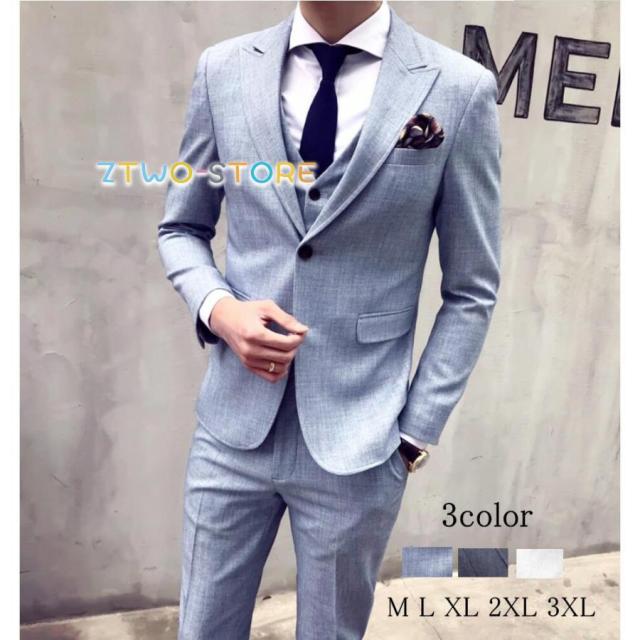 メンズスーツ 3点セットスーツ 2つボタンスーツ フォーマルスーツ 結婚式 二次会 成人式 卒業式 就職活 ビジネススーツ 披露宴 カッコイイ 大きいサイズ
