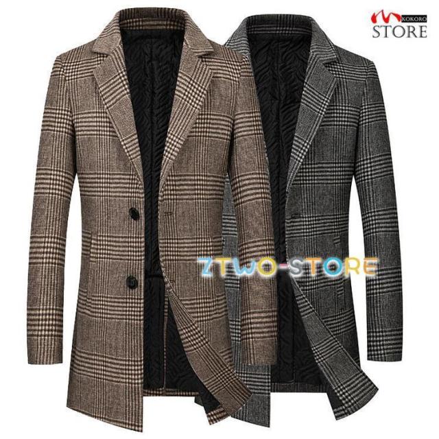 チェスターコート メンズ チェック柄 ウールコート アウター コート 防寒 あたたか 秋 秋物