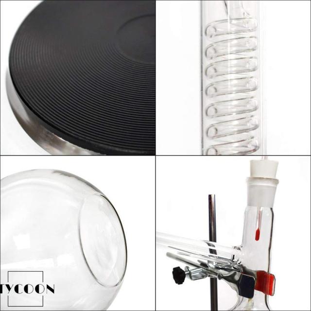 500ML（0.13Gal）ラボエッセンシャルオイル抽出蒸留装置水蒸留器精製器化学ラボガラス器具キットハイドロゾル、アルコール蒸留器、教育機器（ホットストーブ付き