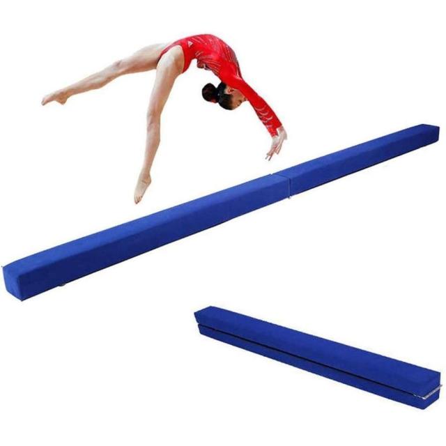 体操競技 ブルー平均台、子供や大人のための7 FT折りたたみ体操競技平均台トレーニングエクササイズ平均台フェイクレザー 平均台