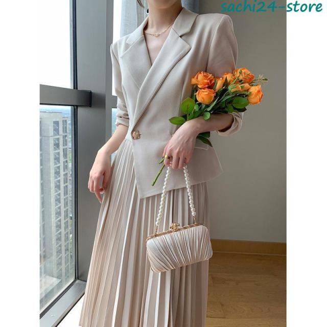 プリーツワンピース レディース 入学式 スーツ 母 ワンピース 結婚式 成人式 大きいサイズ ドッキングワンピ 春秋冬 長袖 きれいめ フォーマル